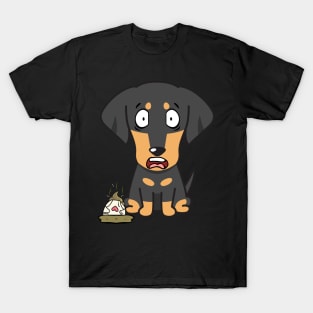 Funny dachshund steps on a dirty diaper T-Shirt